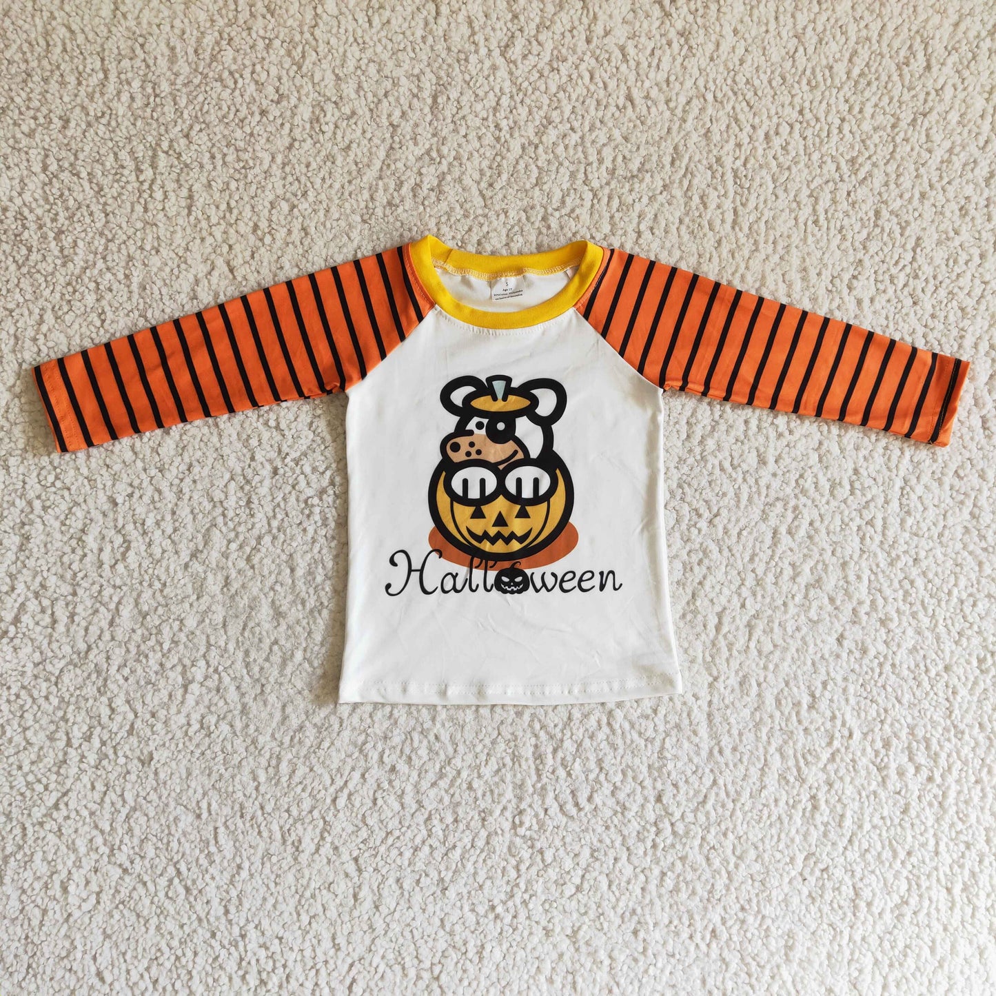 BT0054 Halloween Pumpkin Dog Raglan Boys T-shirts Top