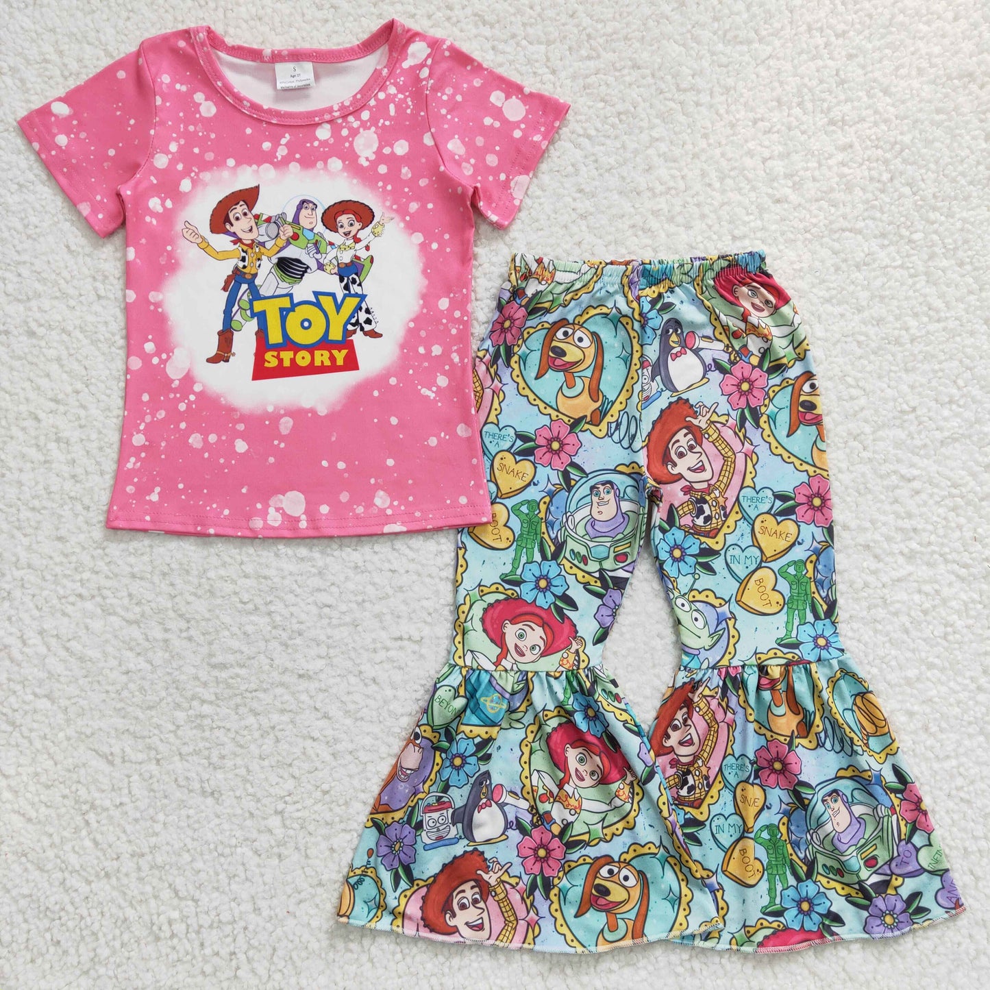 GSPO0469 Pink Cartoon Short Sleeve Story Baby Girls Outfits Set