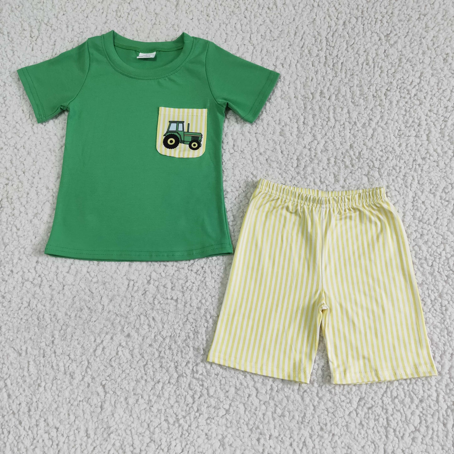 BSSO0058 Green Summer Boys Tractors Outfits