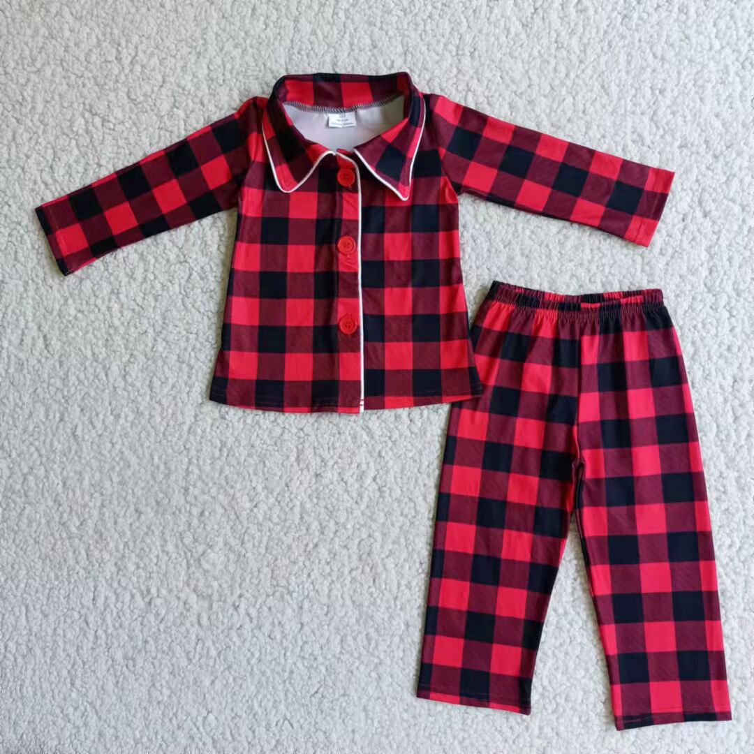 Christmas Plaid Print Casual Boys Pajamas
