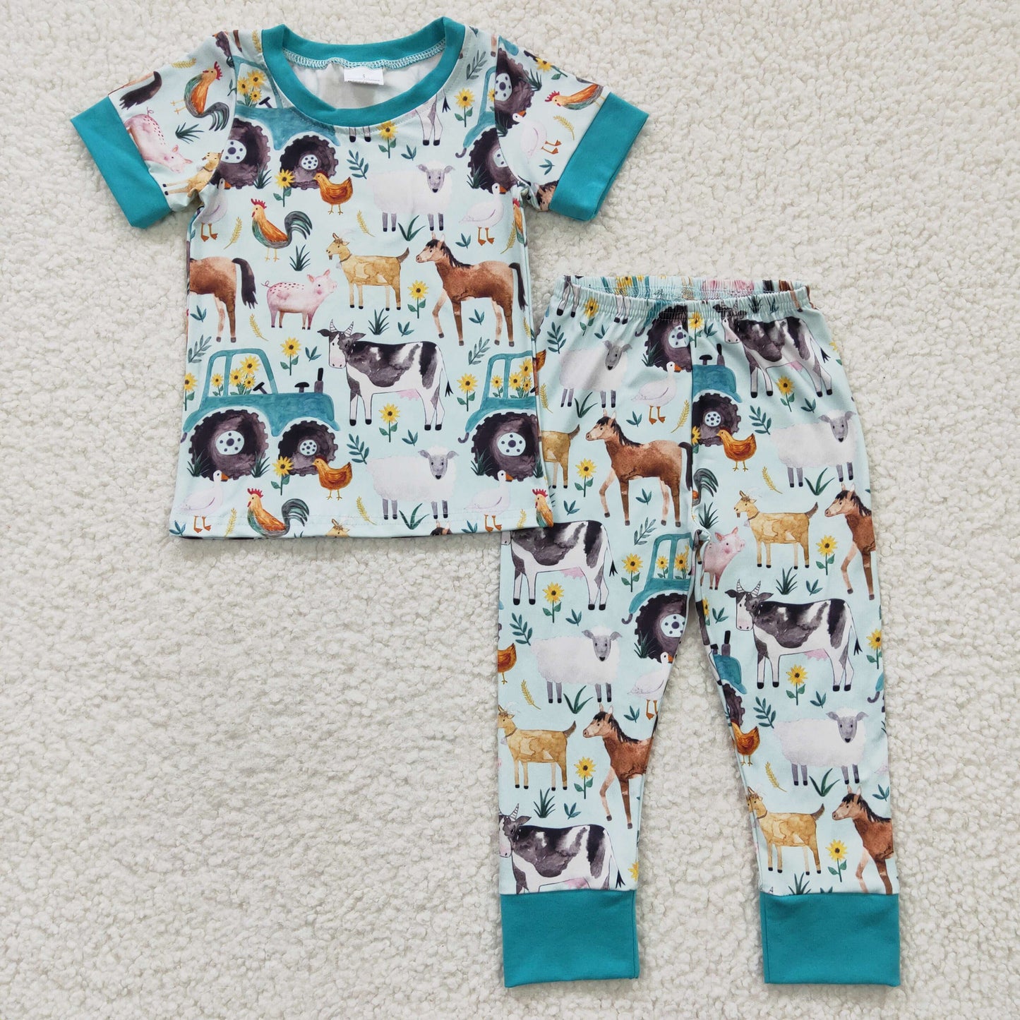 BLP0150 Blue Short Sleeve Farm Boys Pajamas