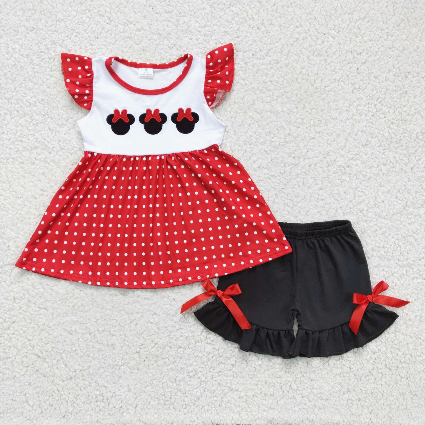 GSSO0130 Red Dots Cartoon Embroidery Girls Set