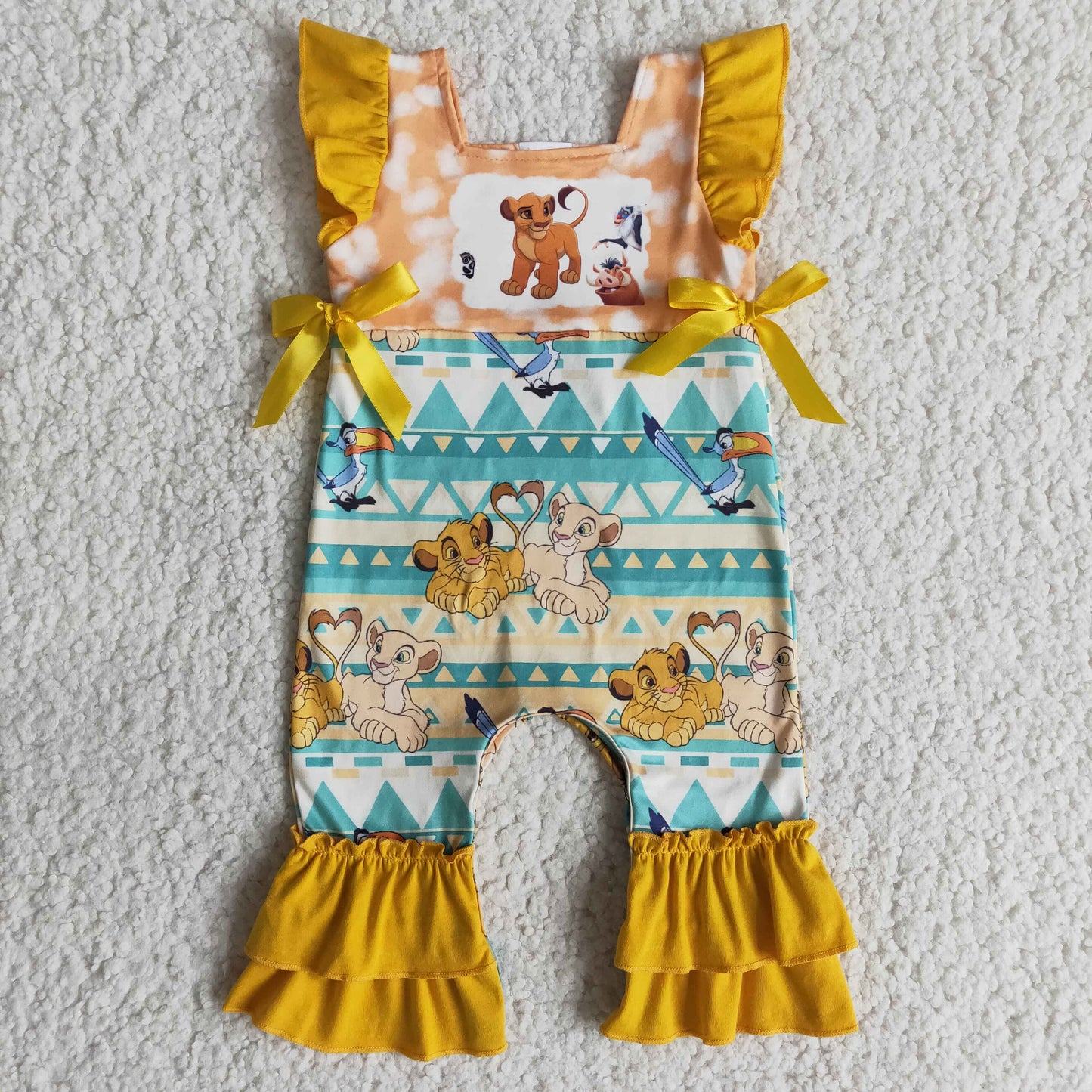 B15-10 Lion Flutter Sleeve Girls Romper