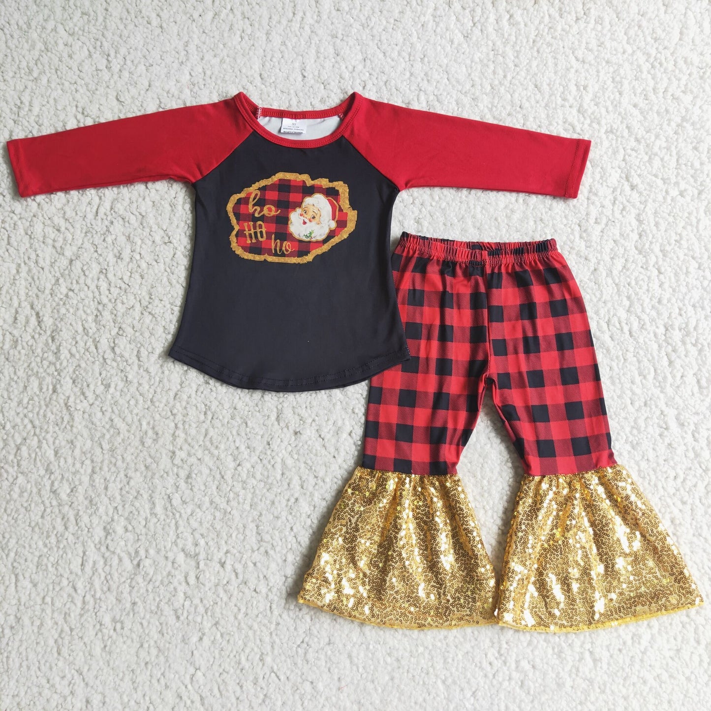Christmas Santa Red Long Raglan Sleeve Golden Sequin Outfits