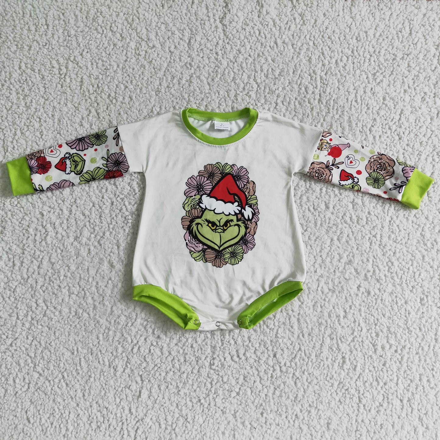 LR0131 Christmas Green Cartoon Bummies Romper