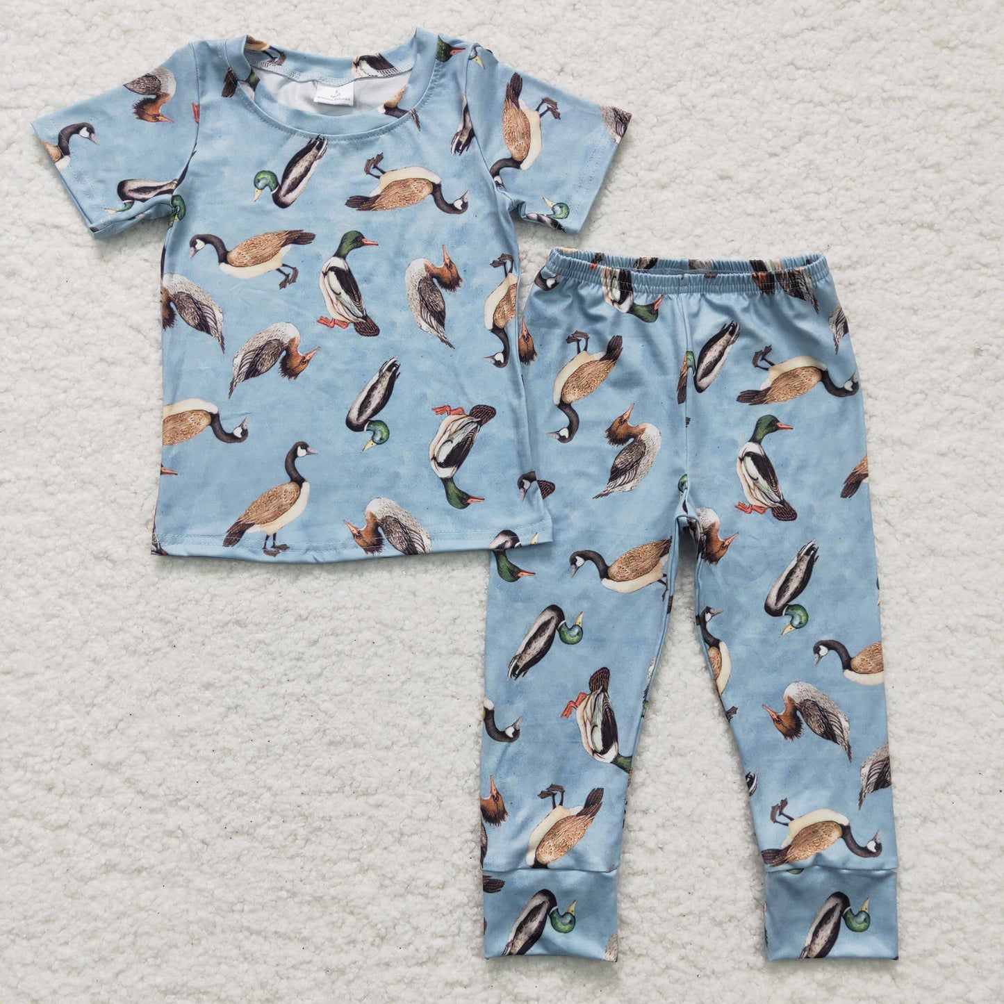 BSPO0042 Hunting Blue Mallard Duck Short Sleeve Pants Boys Pajamas