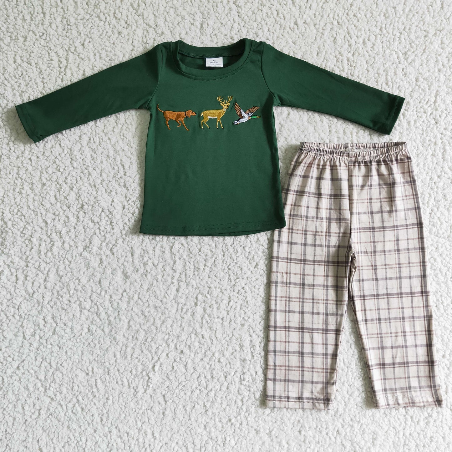 BLP0064 Embroidery Dog Hunt Green Boys Outfits