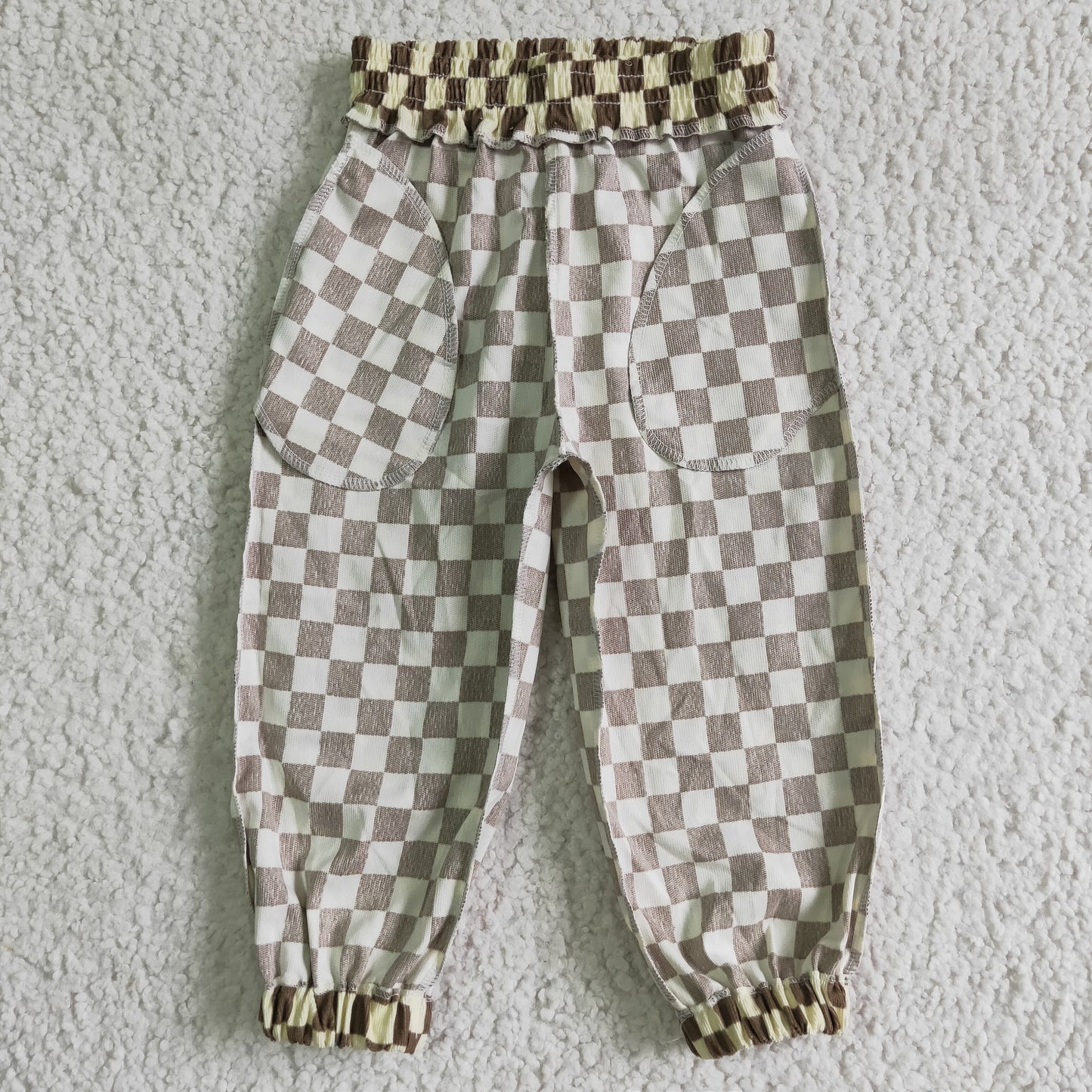 P0021 Brown Plaid Print Kids Pants