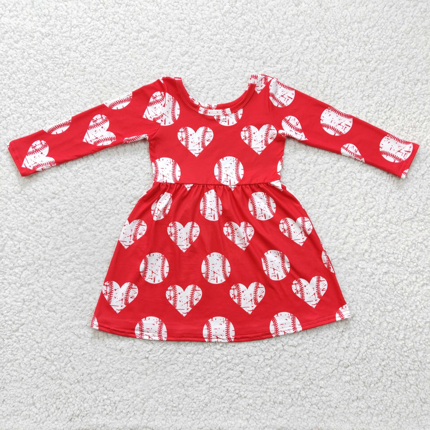 GLD0165 Red Love Heart Football Print Girls Long Sleeve Dress