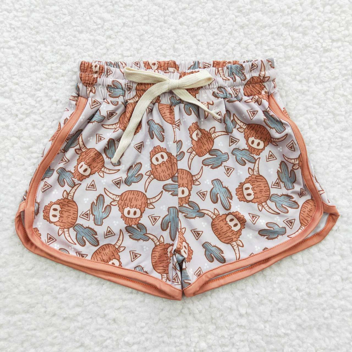 SS0089 Highland Cow Cactus Heifer Kids Summer Sport Shorts