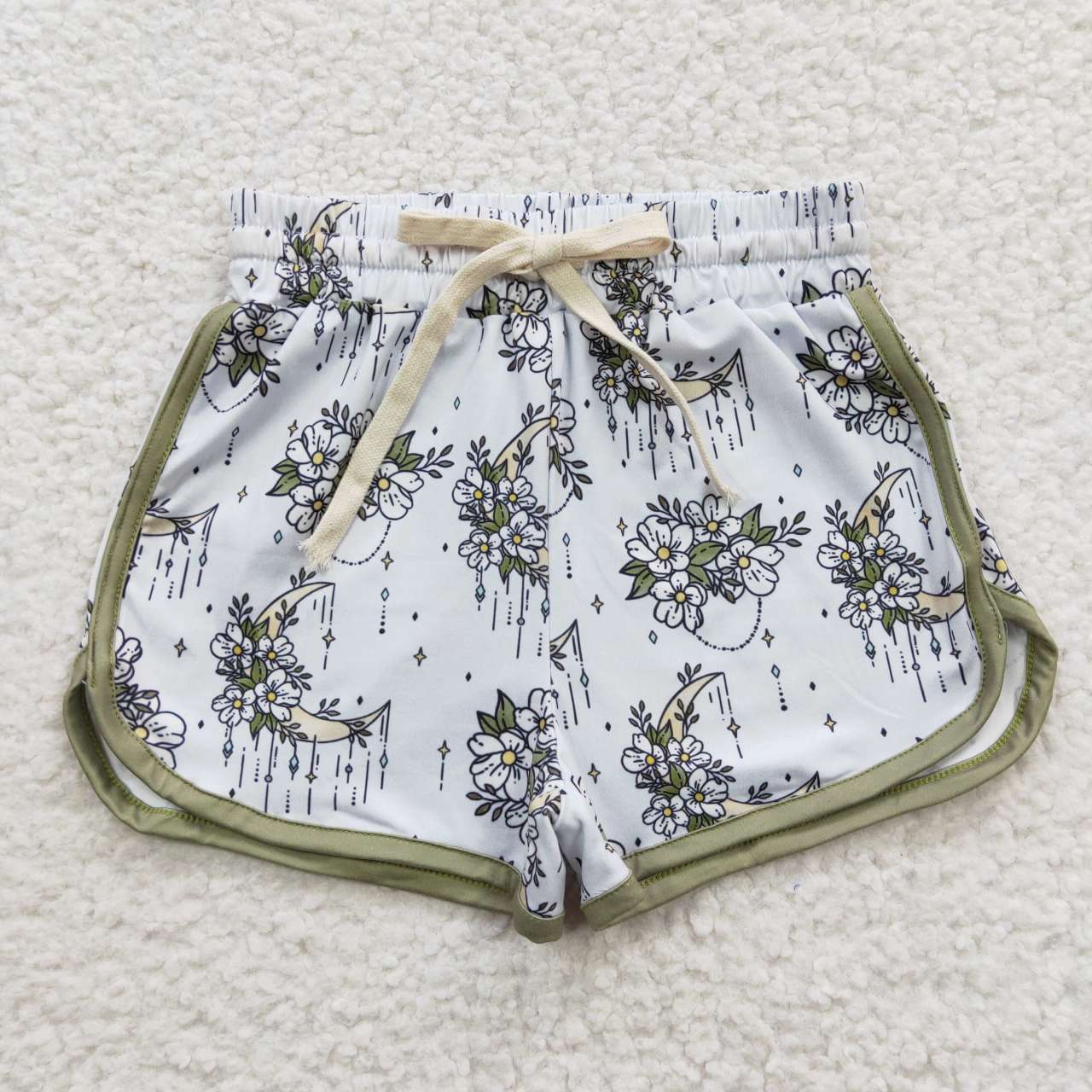 SS0084 Flower Moon Green Kids Summer Sport Shorts