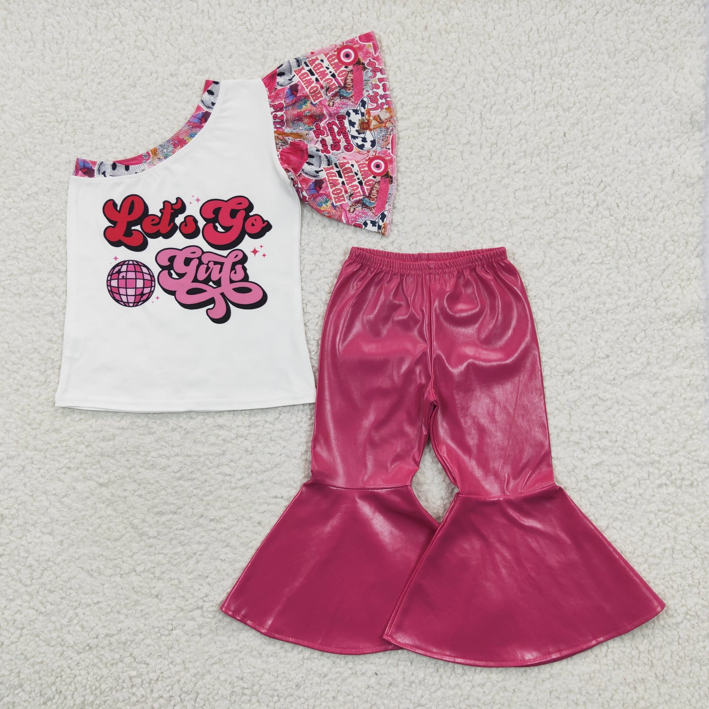 GSPO0595 Let's Go Girl Pink Leather Pants Kids Outfits