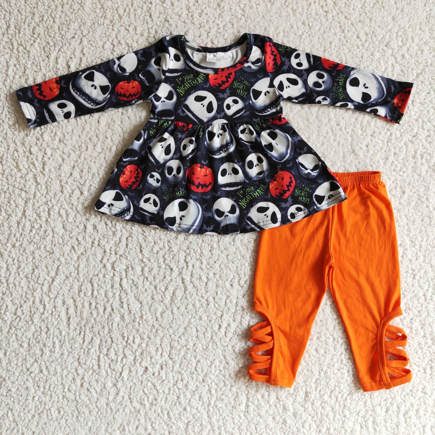 GLP0148 Halloween Skull Orange Pants Kids Outfits