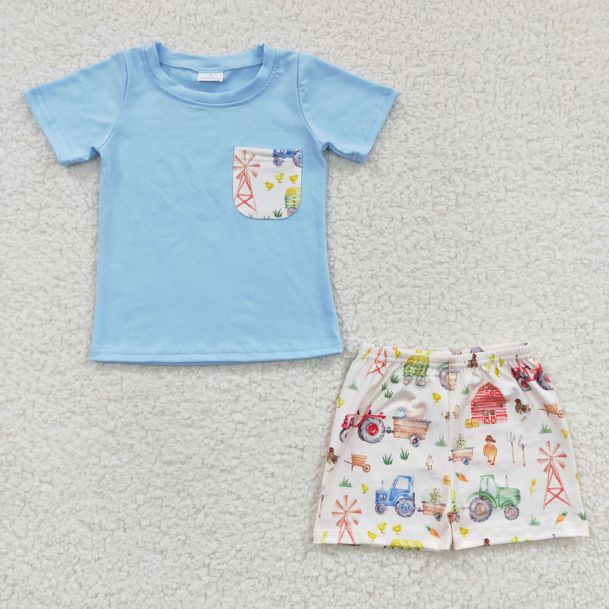 BSSO0142 Blue Short Sleeve Farm Shorts Summer Boys Set