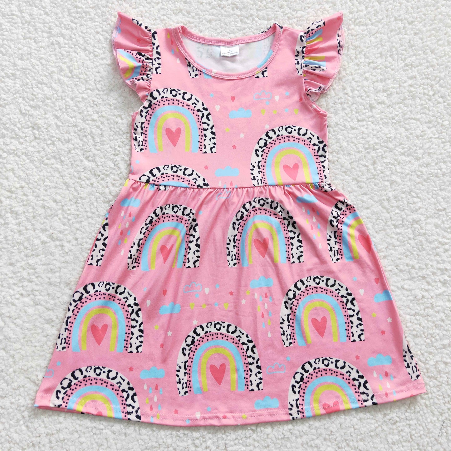 GSD0248 Rainbow Flutter Sleeve Pink Baby Girls Dress