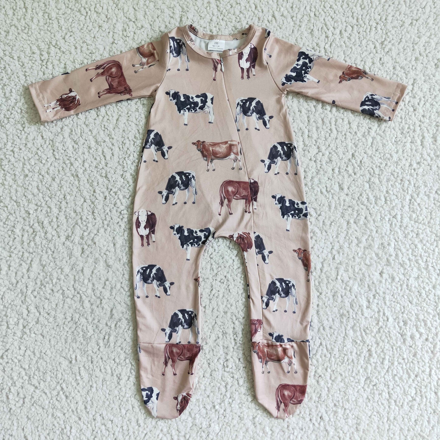 LR0073 farm cow long sleeve zipper boys romper