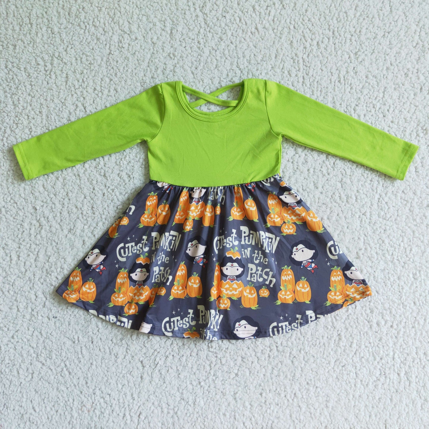 GLD0079 Green Halloween Pumpkin Dress