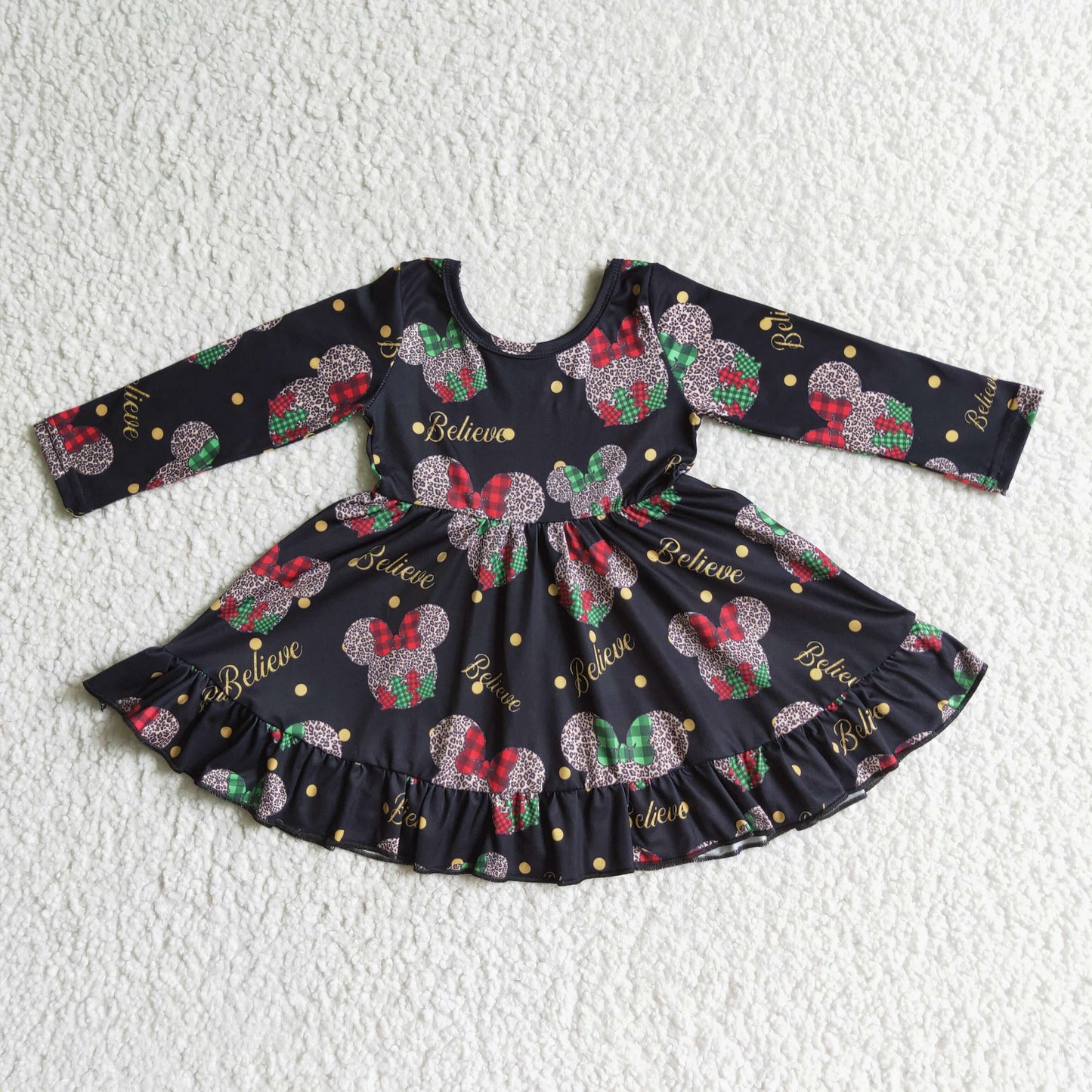 GLD0001 Christmas Cartoon Long Sleeve Twirl Dress