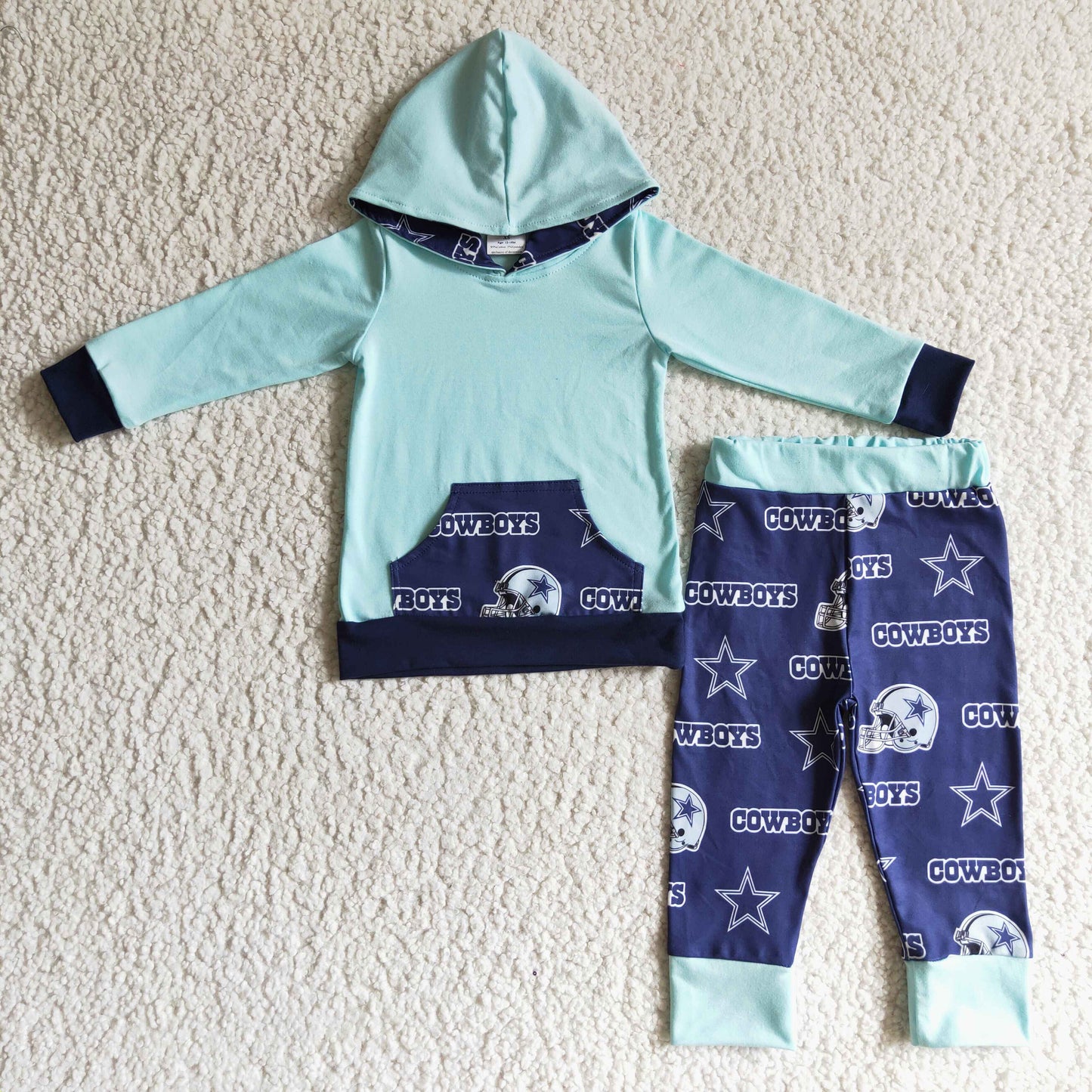 BLP0095 Blue Cow Football Boy Hoodie Set