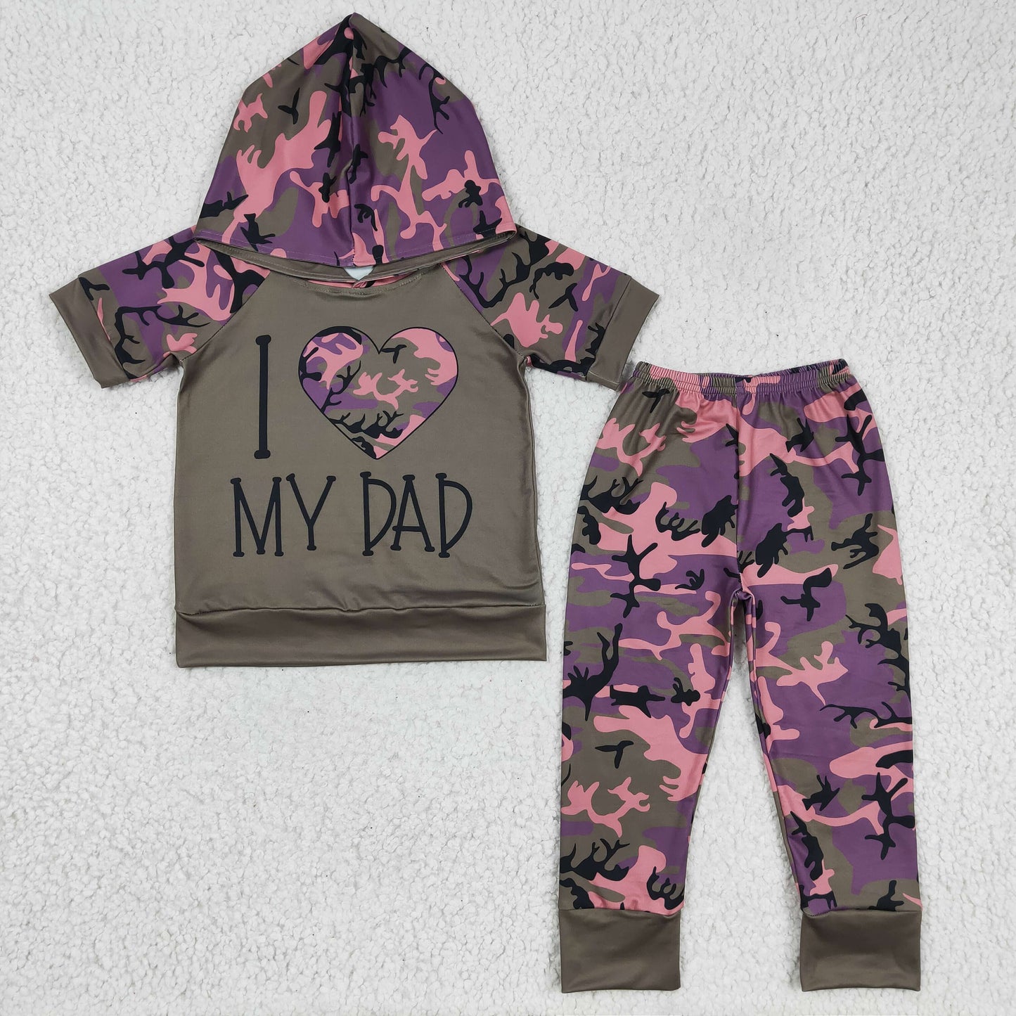 BSPO0037 Camo Print Green I Love My Dad Hoodie Set