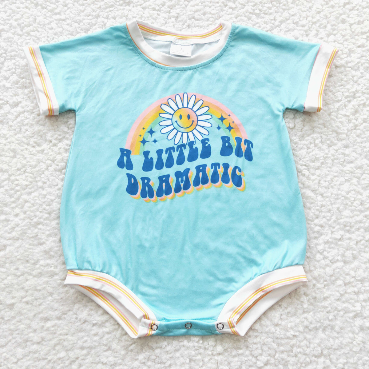 SR0339 Blue A Little Bit Dramatic Short Sleeve Baby Kids Romper