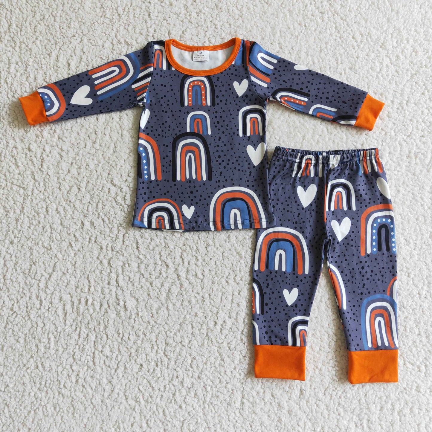 GLP0234 Rainbow Heart Grey Long Sleeve Pants Boys Pajamas