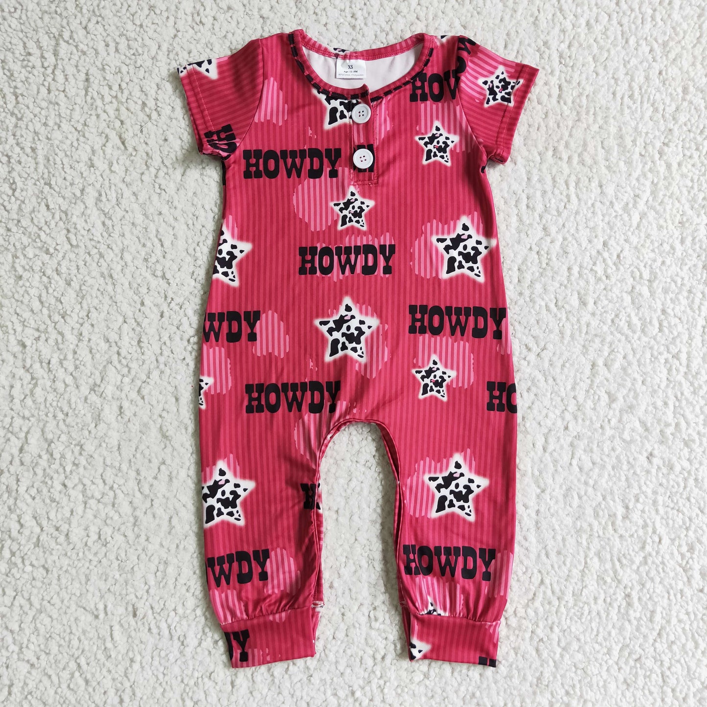 SR0073 Howdy Red Western Kids Romper