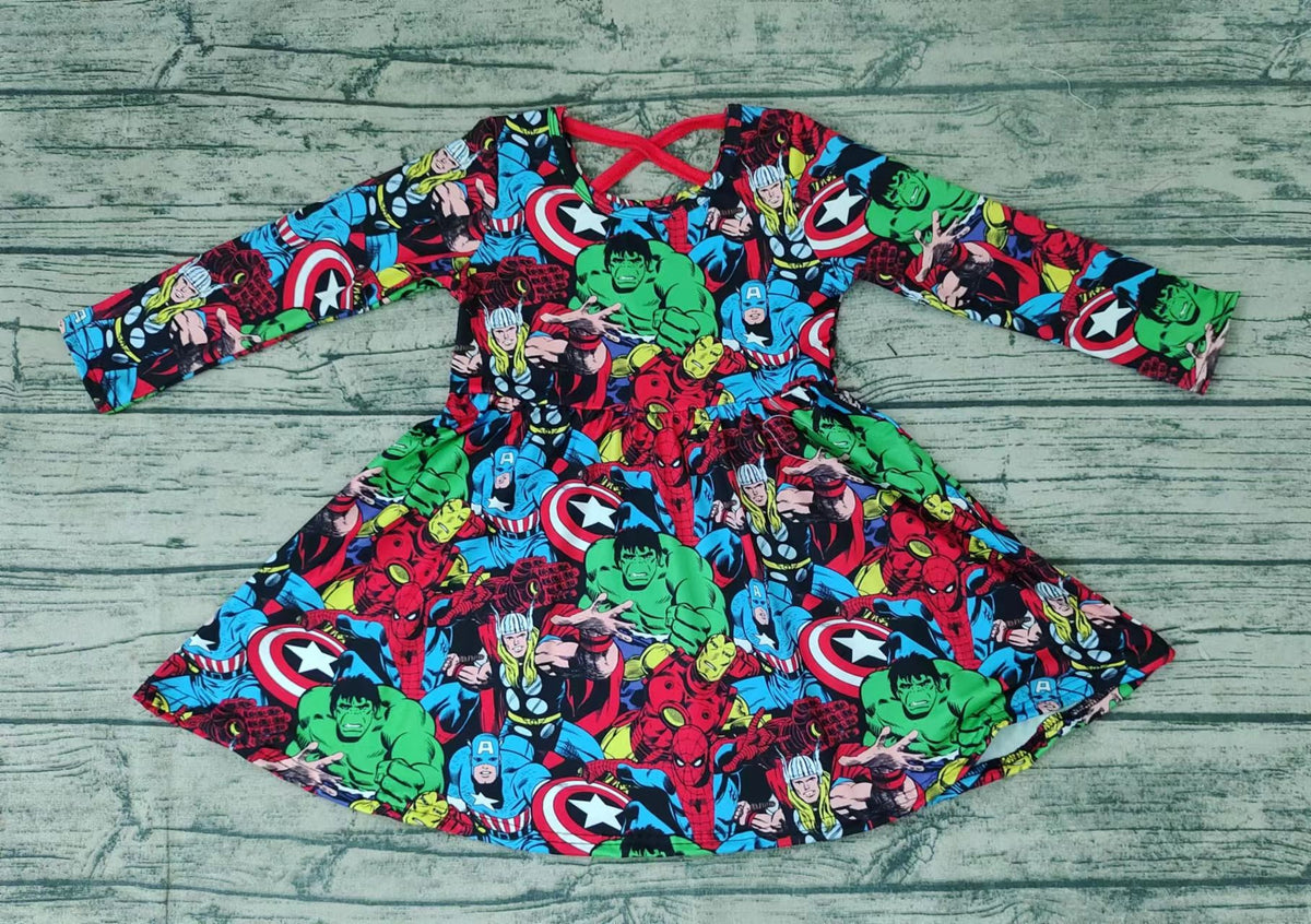 $5.5 GLD0064 Red Baby Girls Long Sleeve Hero Cute Cartoon Dress