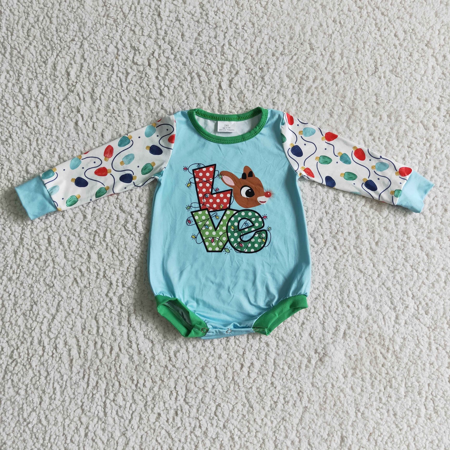 LR0156 Christmas Love Deer Bummies Romper