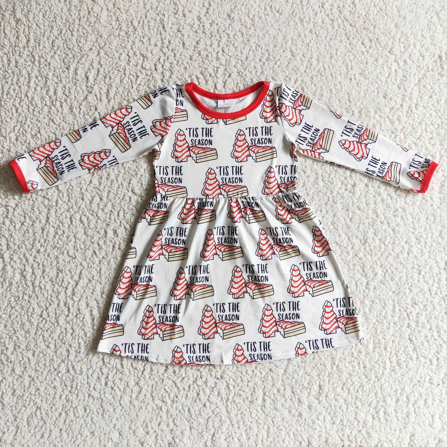 GLD0110 Christmas Tis The Season Tree Cake Girls Dress