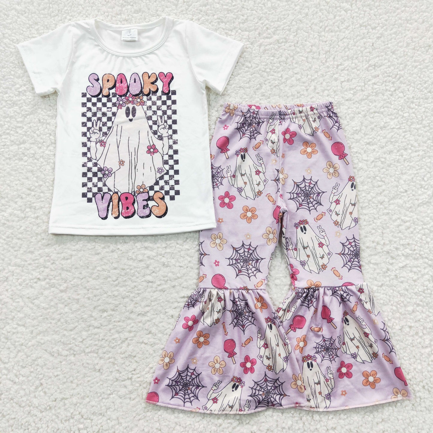 GSPO0606 Halloween Short Spooky Vibes Ghost Purple Pants Girls Set