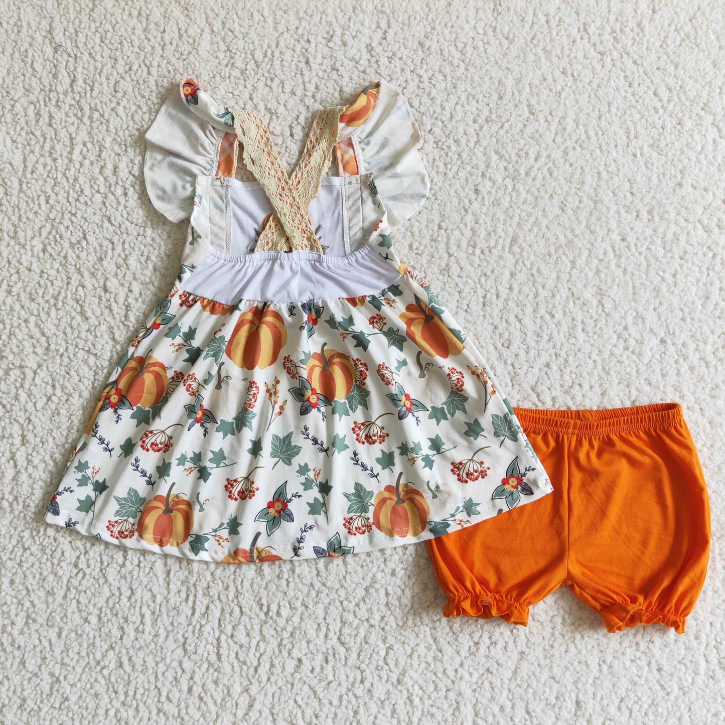 GSSO0125 Fall Embroidery Pumpkin Orange Girls Outfits