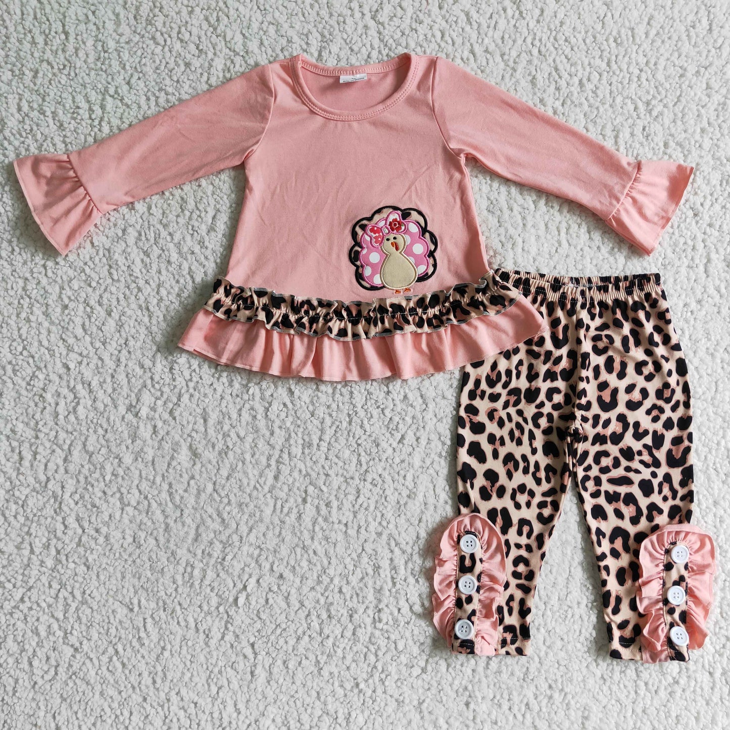 GLP0172 Embroidery Turkey Leopard Print Girls Set