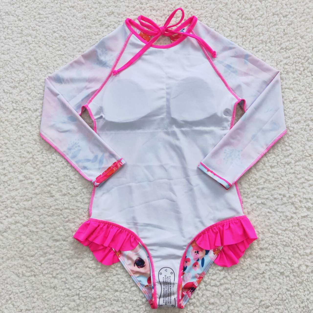 S0083 Hot Pink Flower Girls Long Sleeve Bathing Suits Swimsuits
