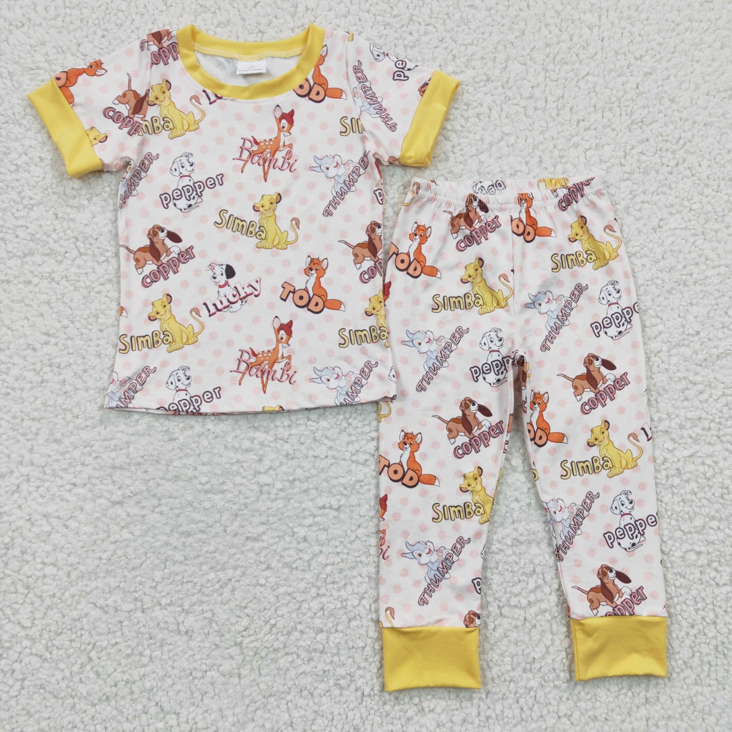 BSPO0078 Cartoon Yellow Short Sleeve Boys Pajamas