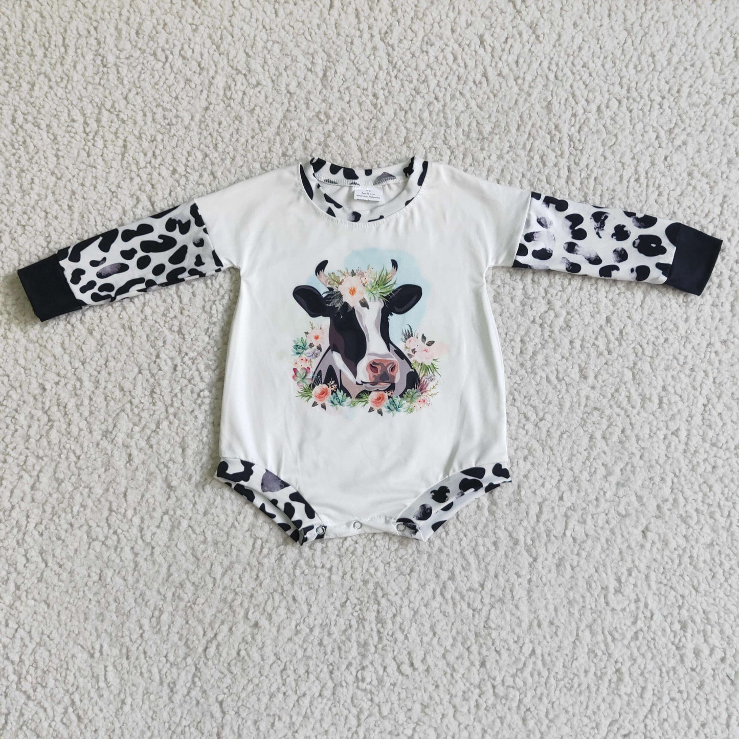 LR0026 Cow Baby Girls Bummies Romper