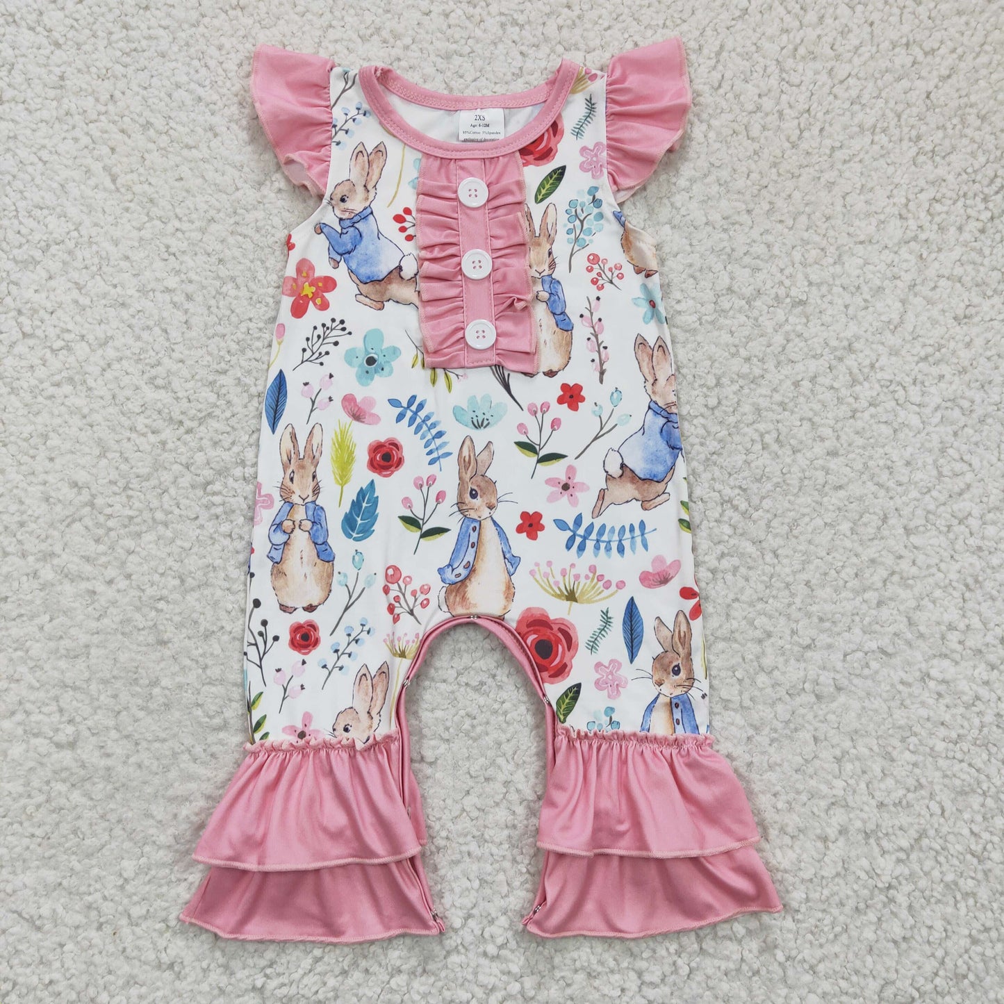 SR0198 Easter Pink Bunny Floral Print Girls Romper