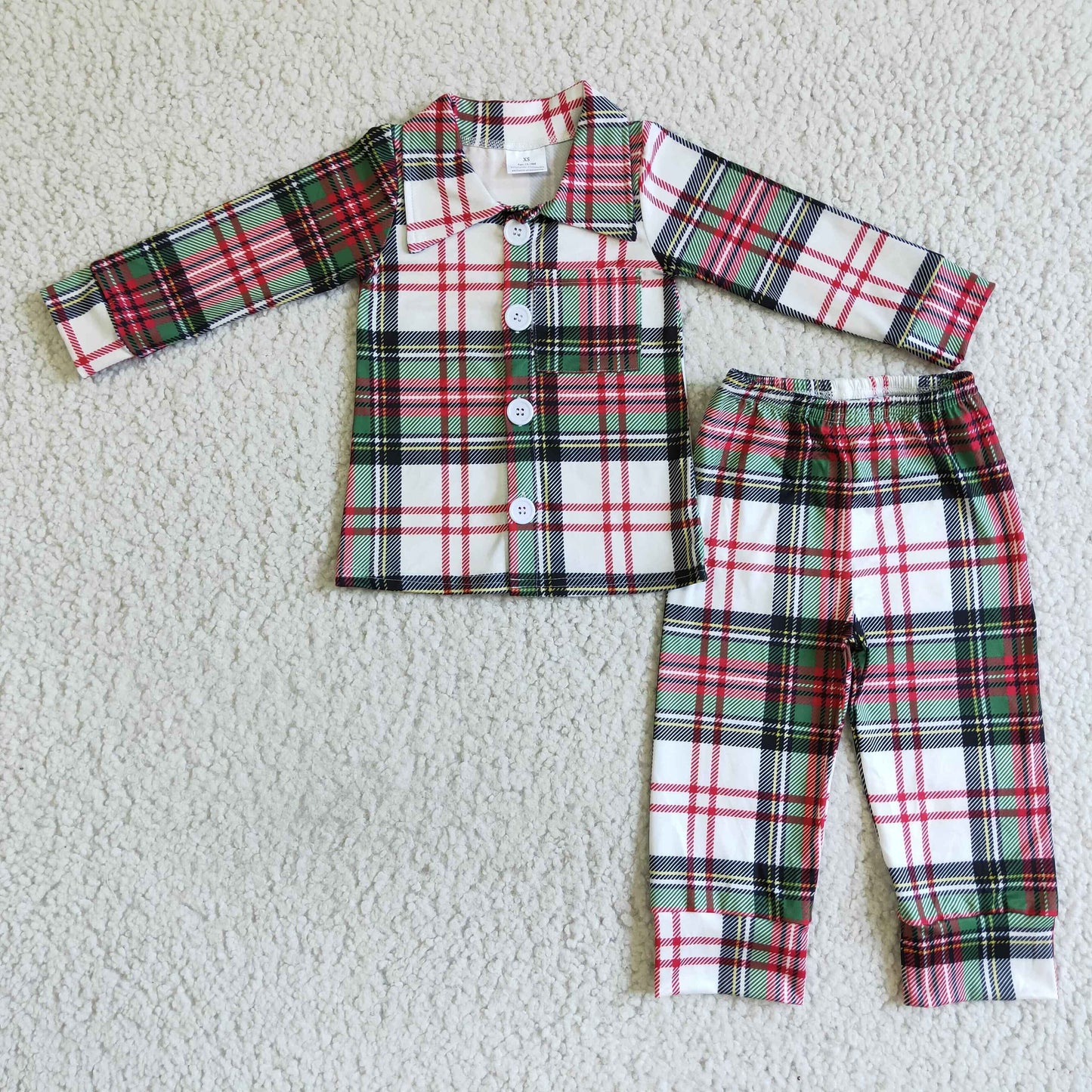 6 A7-15 Christmas Plaid Print Kids Pajamas