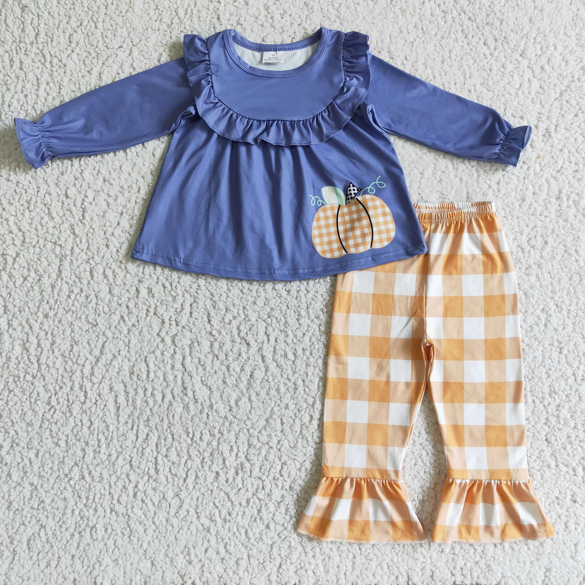 GLP0253 Fall Pumpkin Orange Plaid Print Girls Set