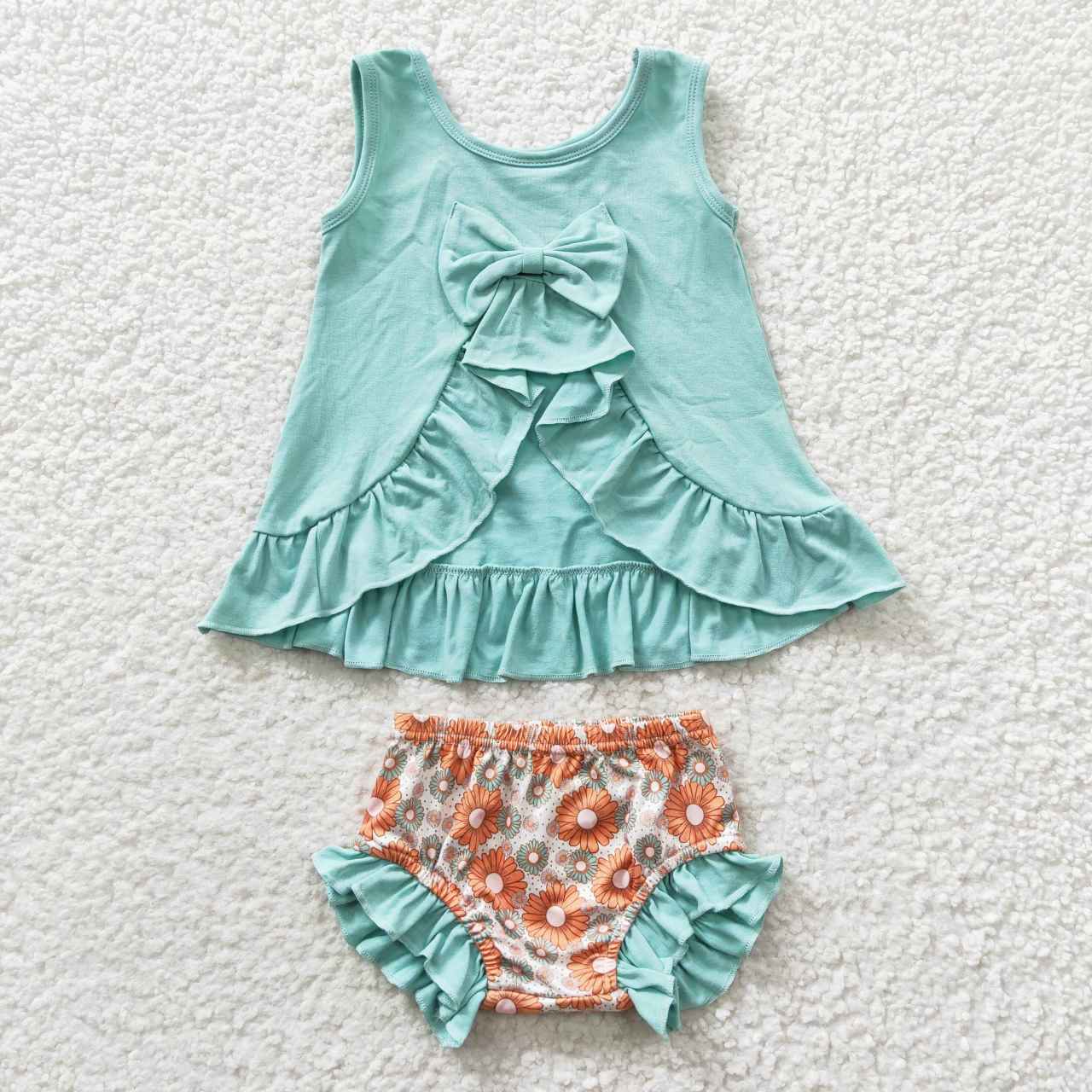 GBO0121 Blue Floral Print Baby Girls Bummies Set