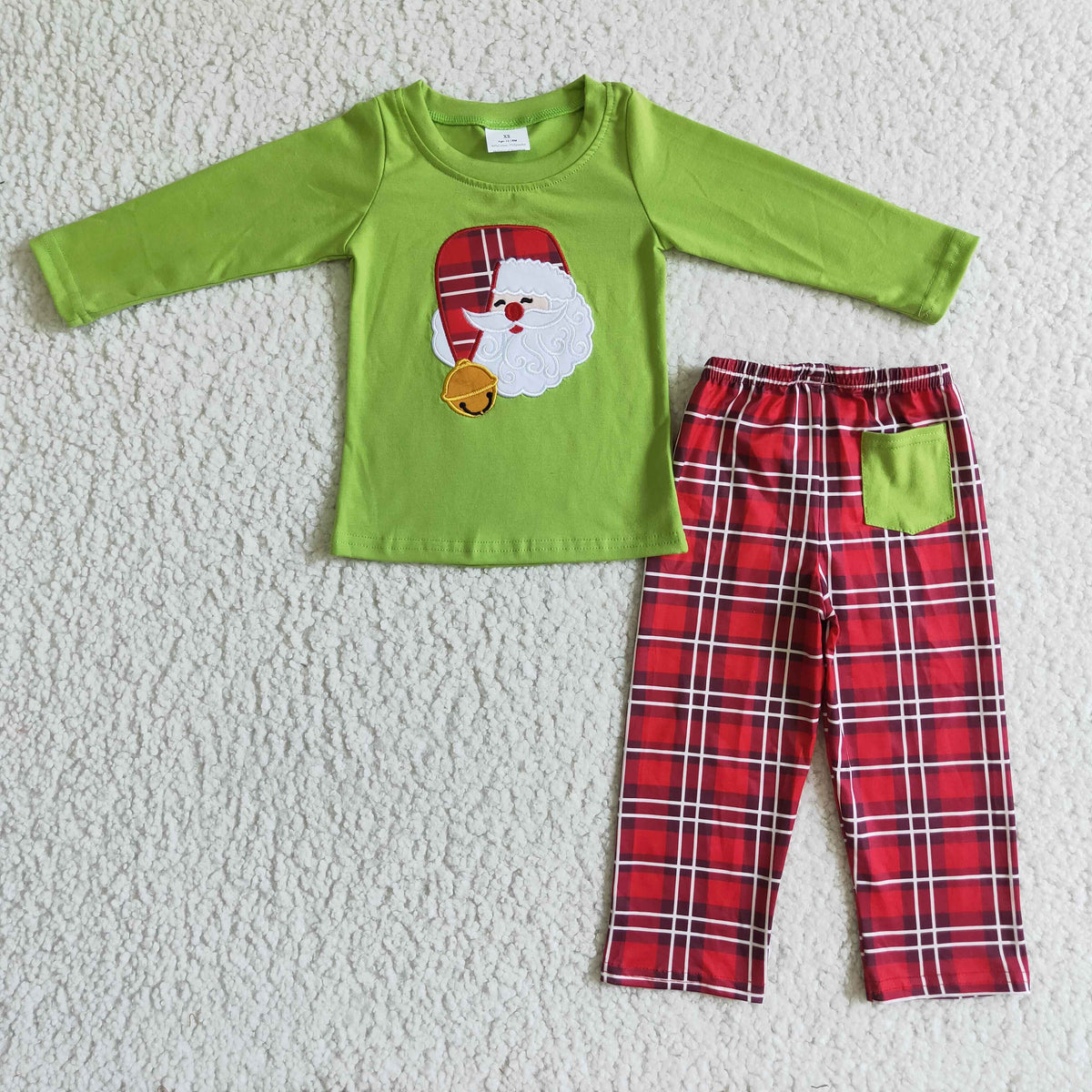 BLP0034 Embroidery Christmas Santa Green Boy Pajamas