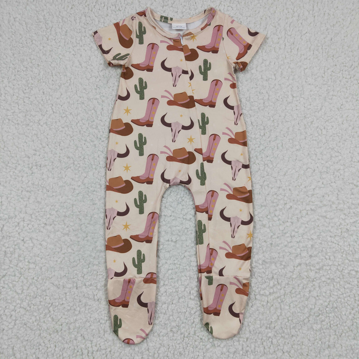 SR0192 Western Short Sleeve Boots & Hat Girls Zip Romper