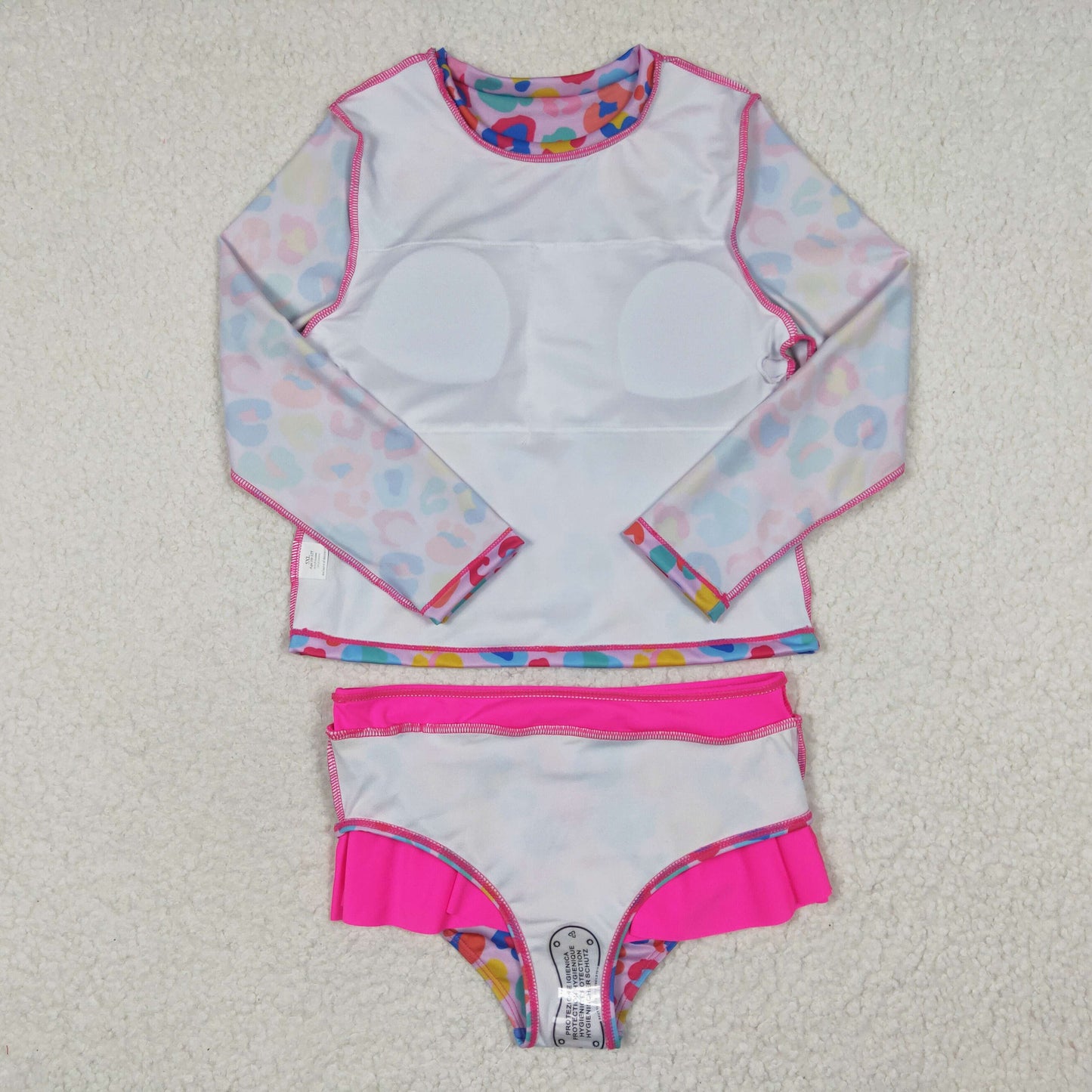 S0062 Leopard Print Colorful Girls Long Sleeve Bathing Suits Swimsuits