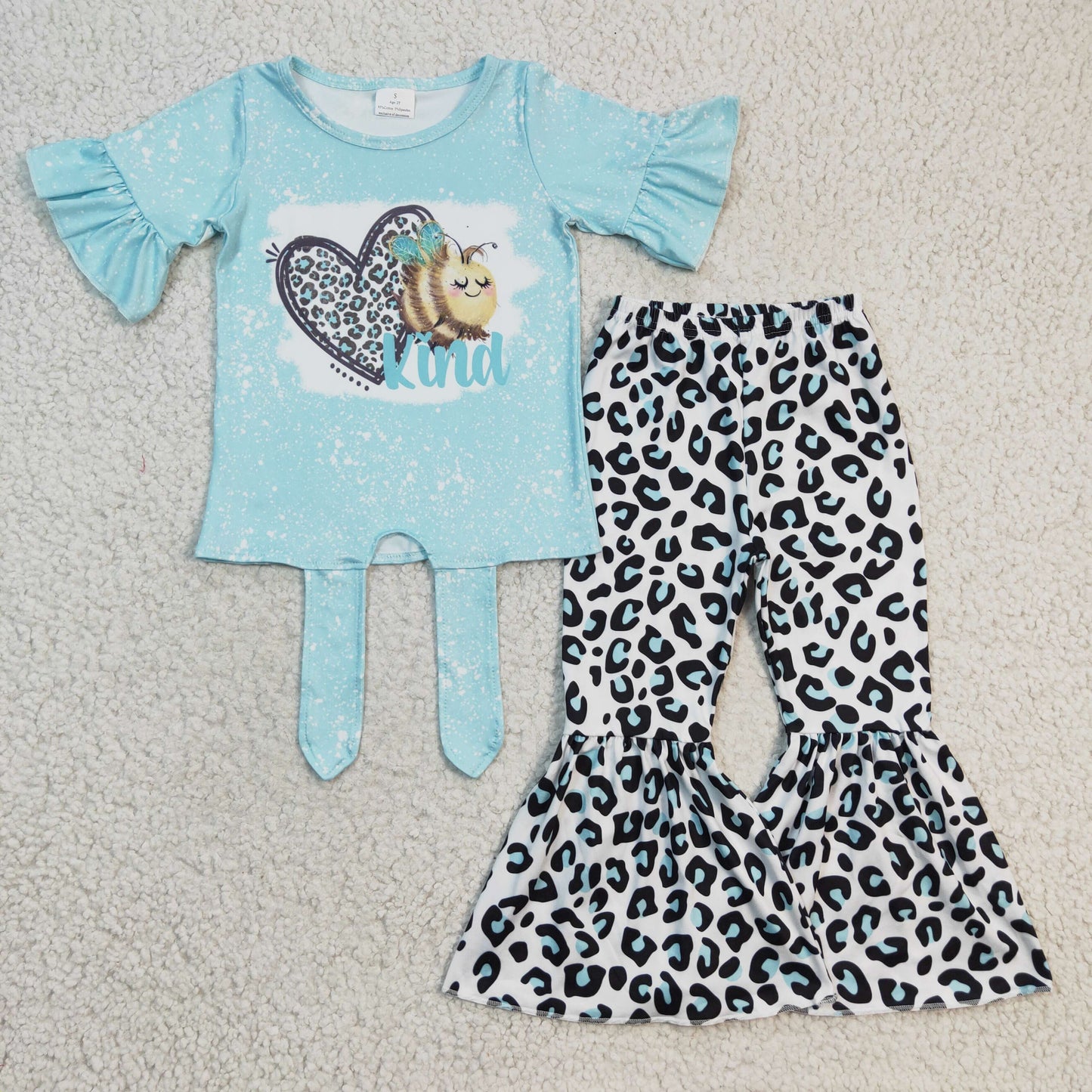 GSPO0360 Blue Bee Kind Leopard Print Band Baby Girls Outfits