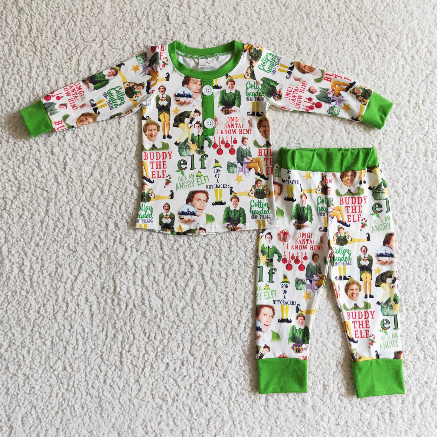 BLP0077 Christmas Green Cartoon Boys Pajamas