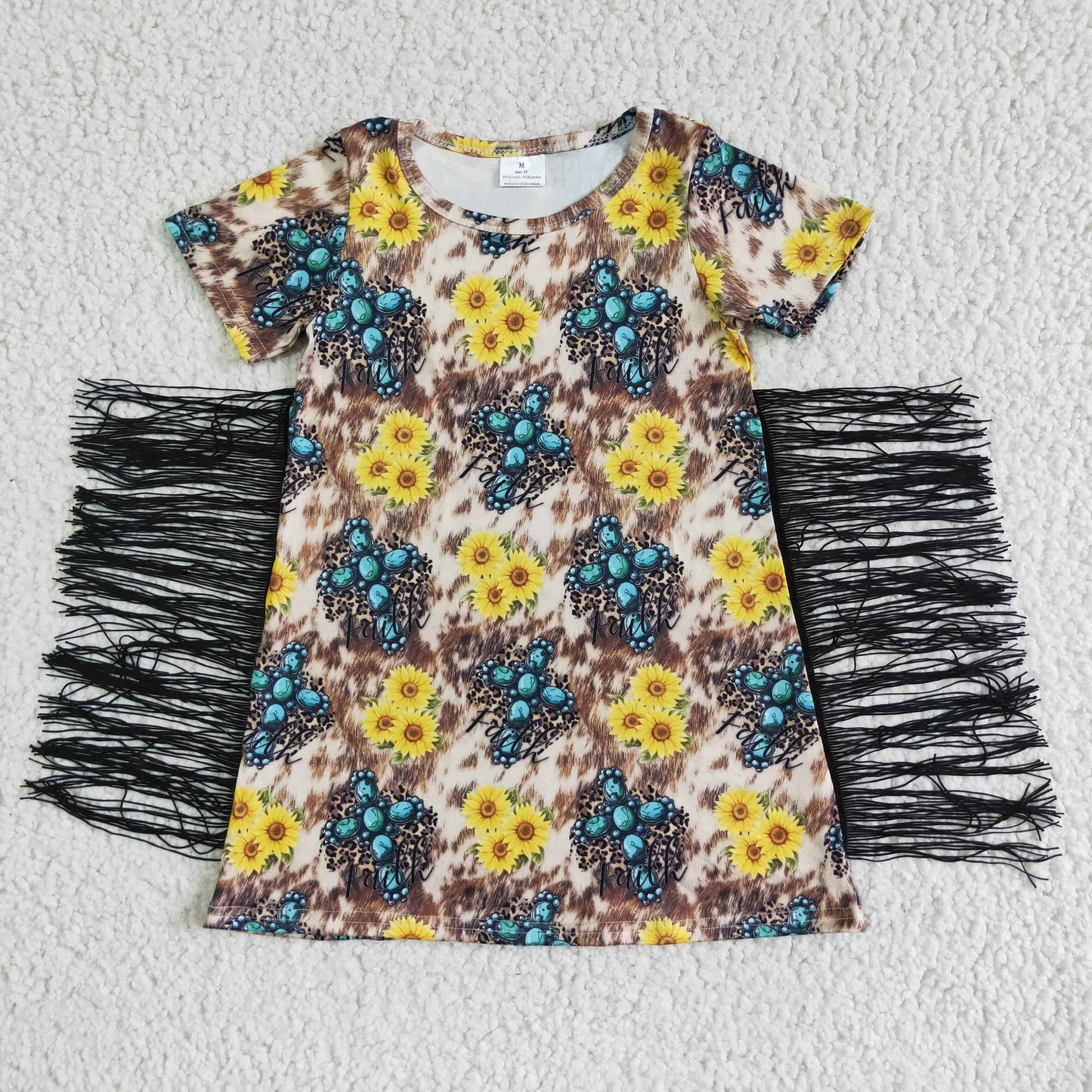 $5.5 GSD0056 Sunflower Aztec Style Tassels Dress
