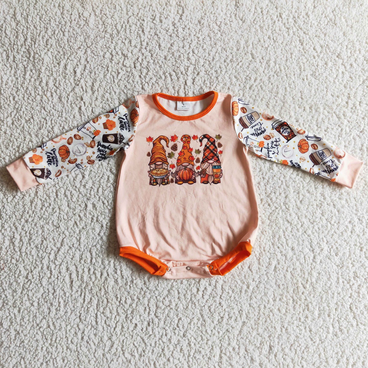 LR0155 Fall Pumpkin Cartoon Bummies Romper