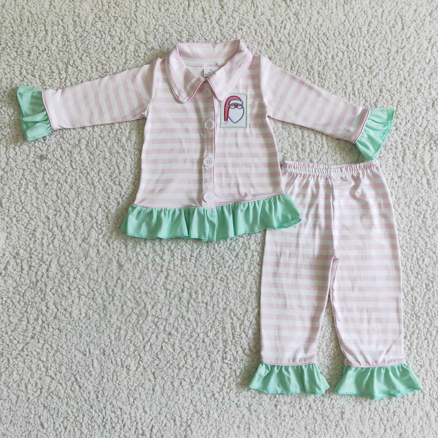 GLP0134 Christmas Pink Embroidery Santa Girls Pajamas
