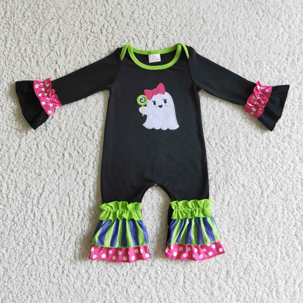 LR0133 Halloween Ghost Embroidery Girls Romper