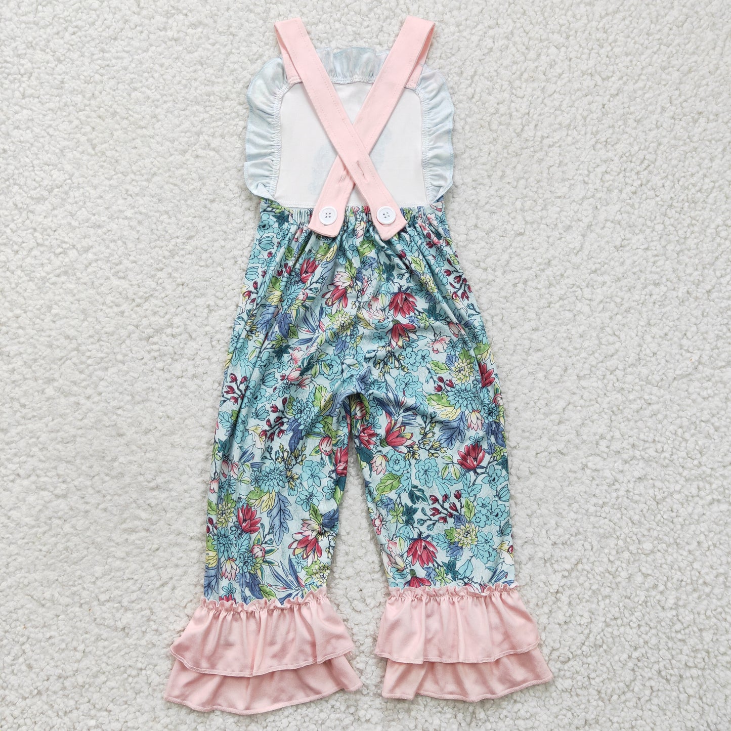SR0164 Easter Bunny Flower Blue & Pink Kids Overalls